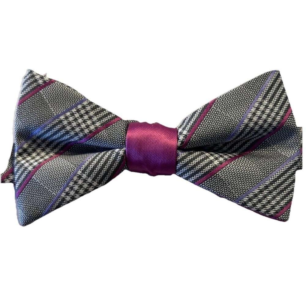 Bow Tie Men's Black & White Plaid Pink &‎ Purple Adjustable Calvin Klein Tie OS